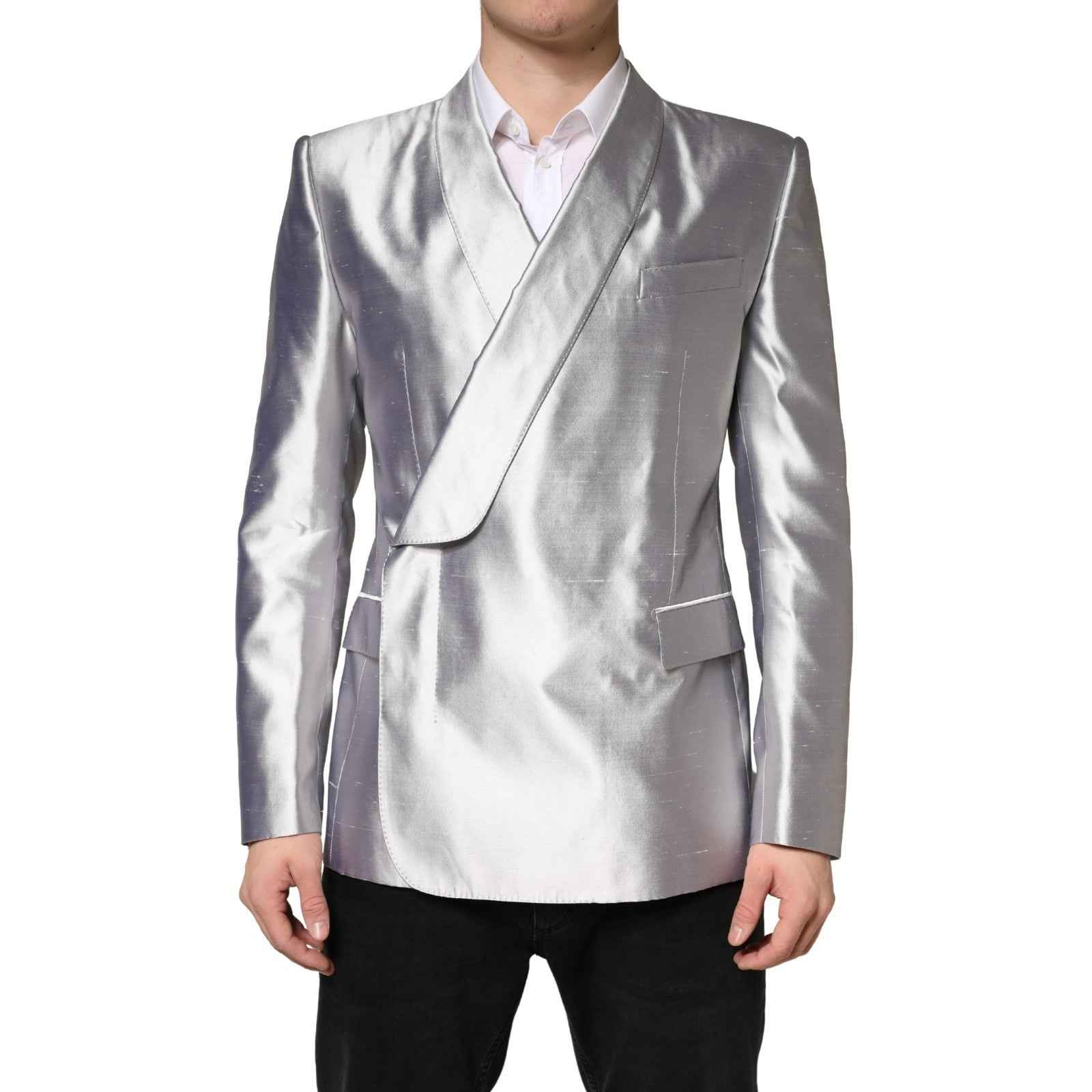 Dolce & Gabbana Silver SICILIA Silk Double Breasted Blazer