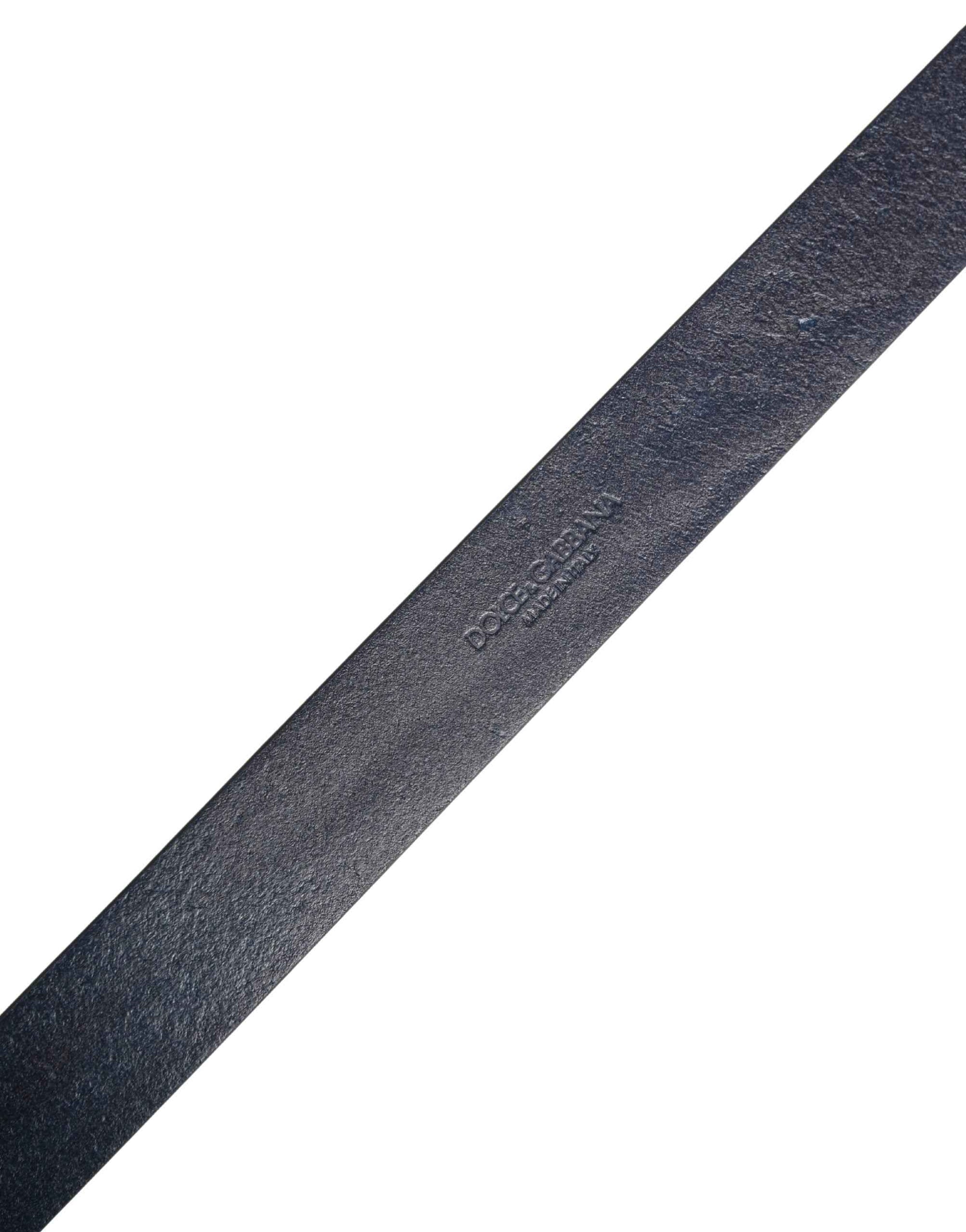 Dolce & Gabbana Men Blue Calf Leather Logo Metal Buckle Belt