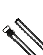 Dolce & Gabbana Men Black White Nylon Logo Metal Buckle Belt