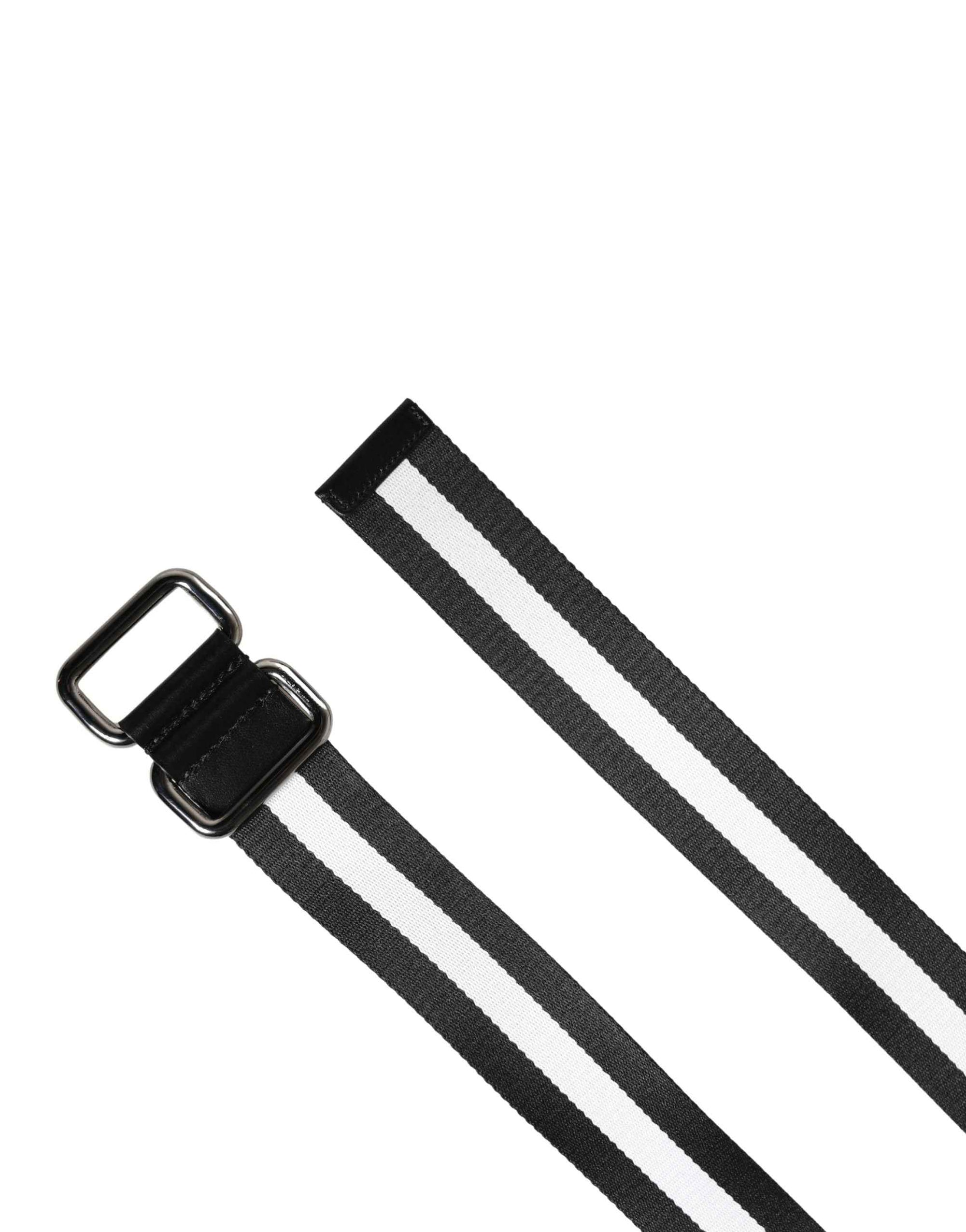 Dolce & Gabbana Men Black White Nylon Logo Metal Buckle Belt