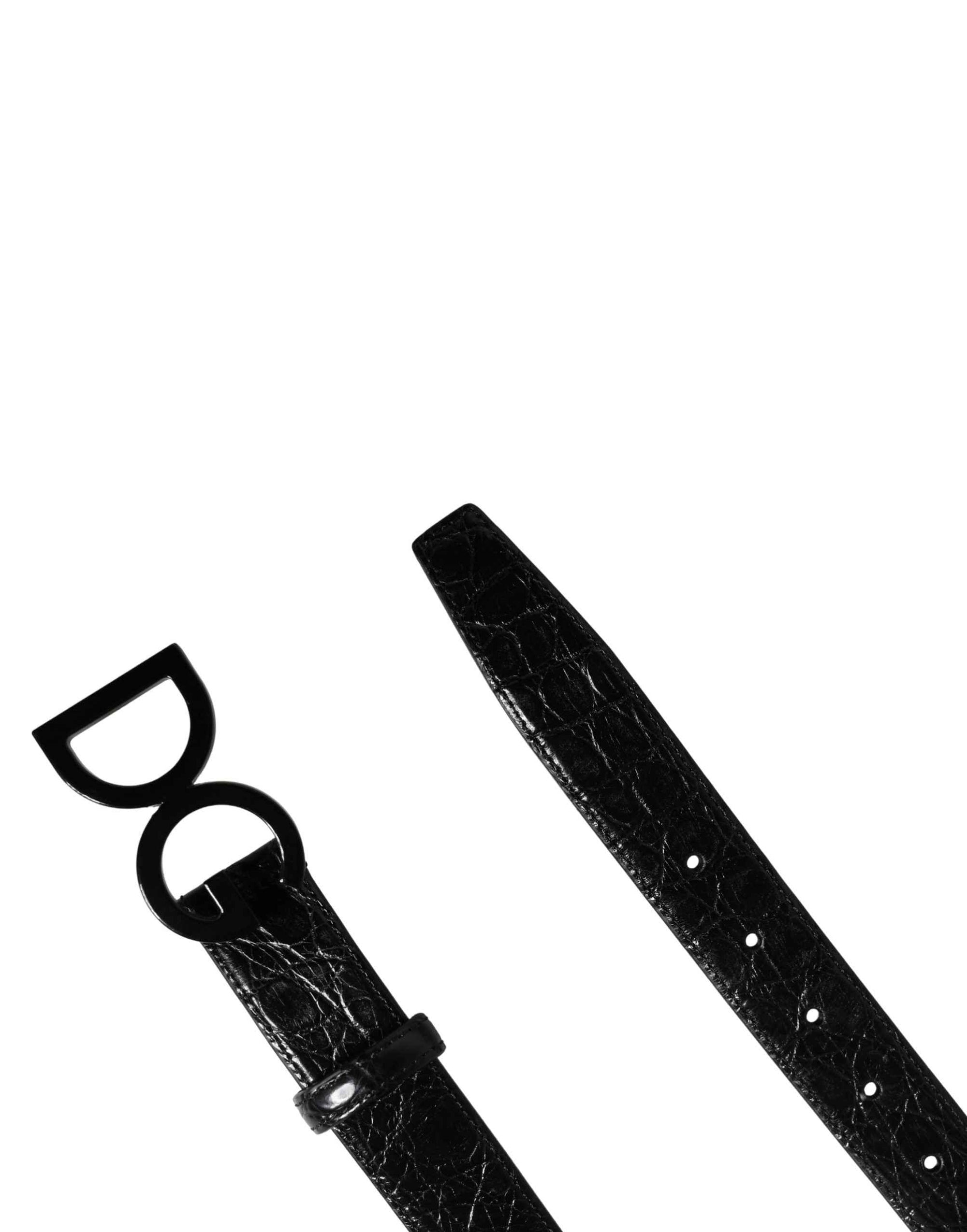 Dolce & Gabbana Men Black Exotic Leather Logo Buckle Belt