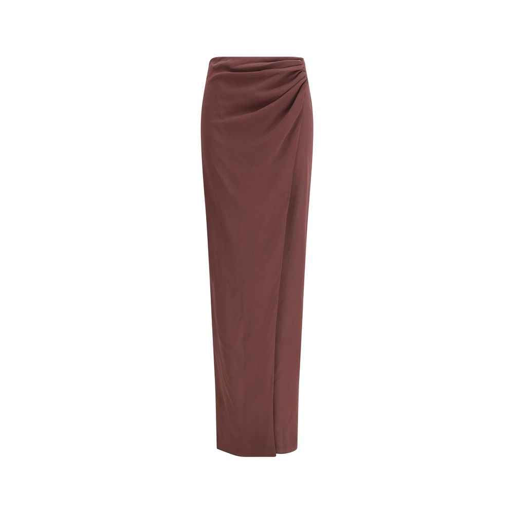 The Andamane Brown Silk Midi Skirt