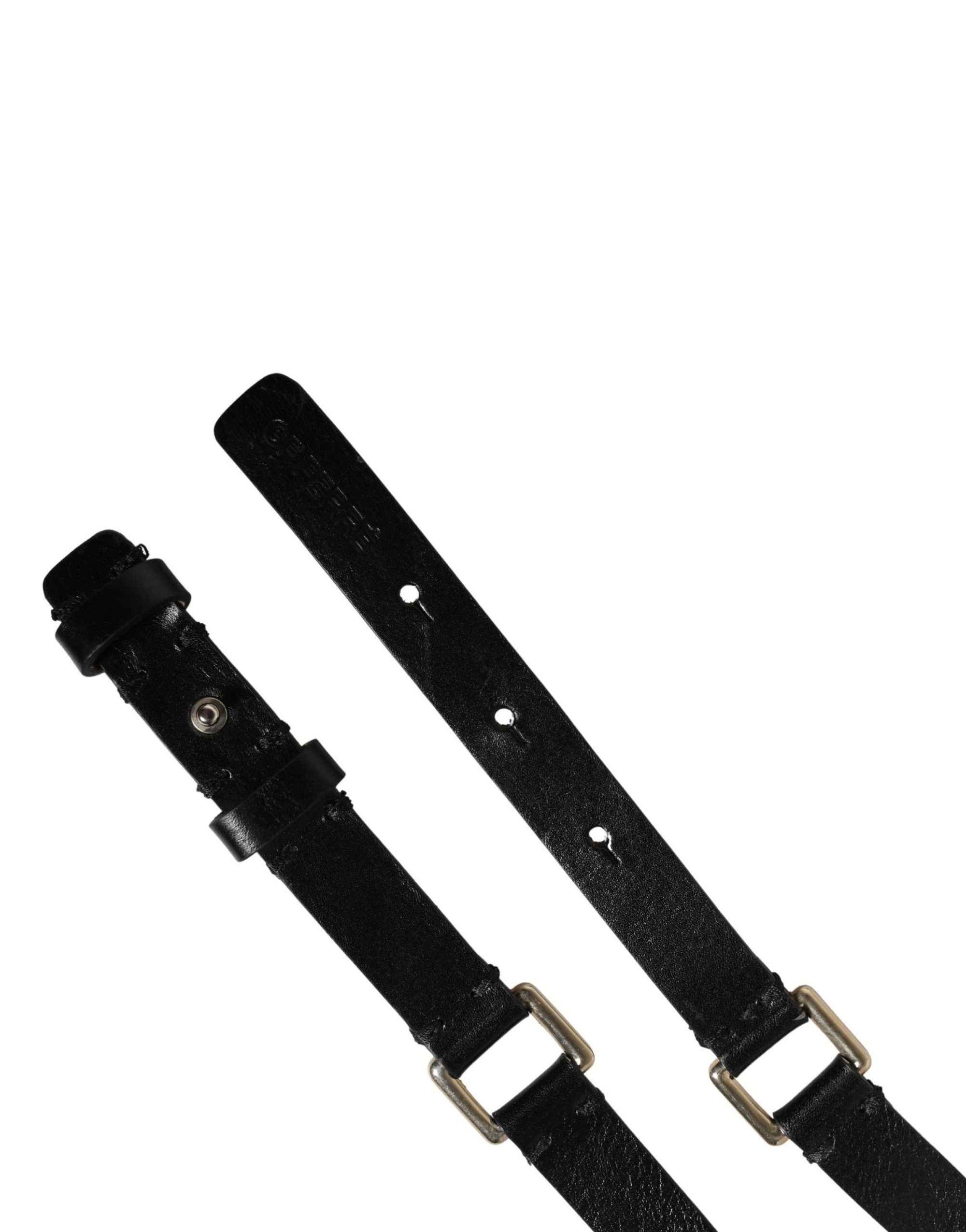 GF Ferre Black Leather Thin Gold Metal Brass Buckle Waist Belt