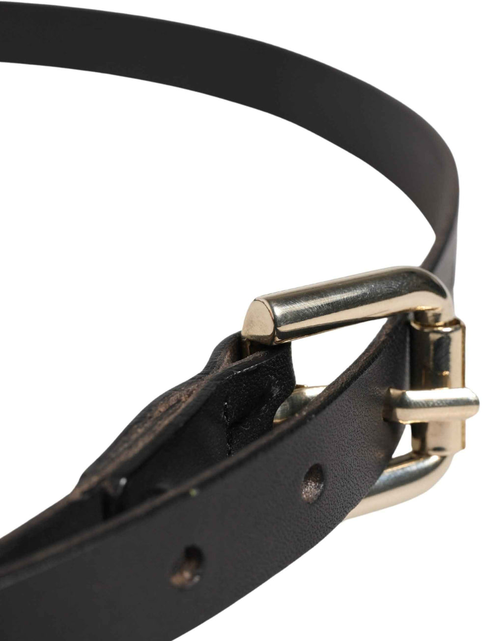 GF Ferre Black Leather Slim Gold Tone Buckle Waist Men Belt