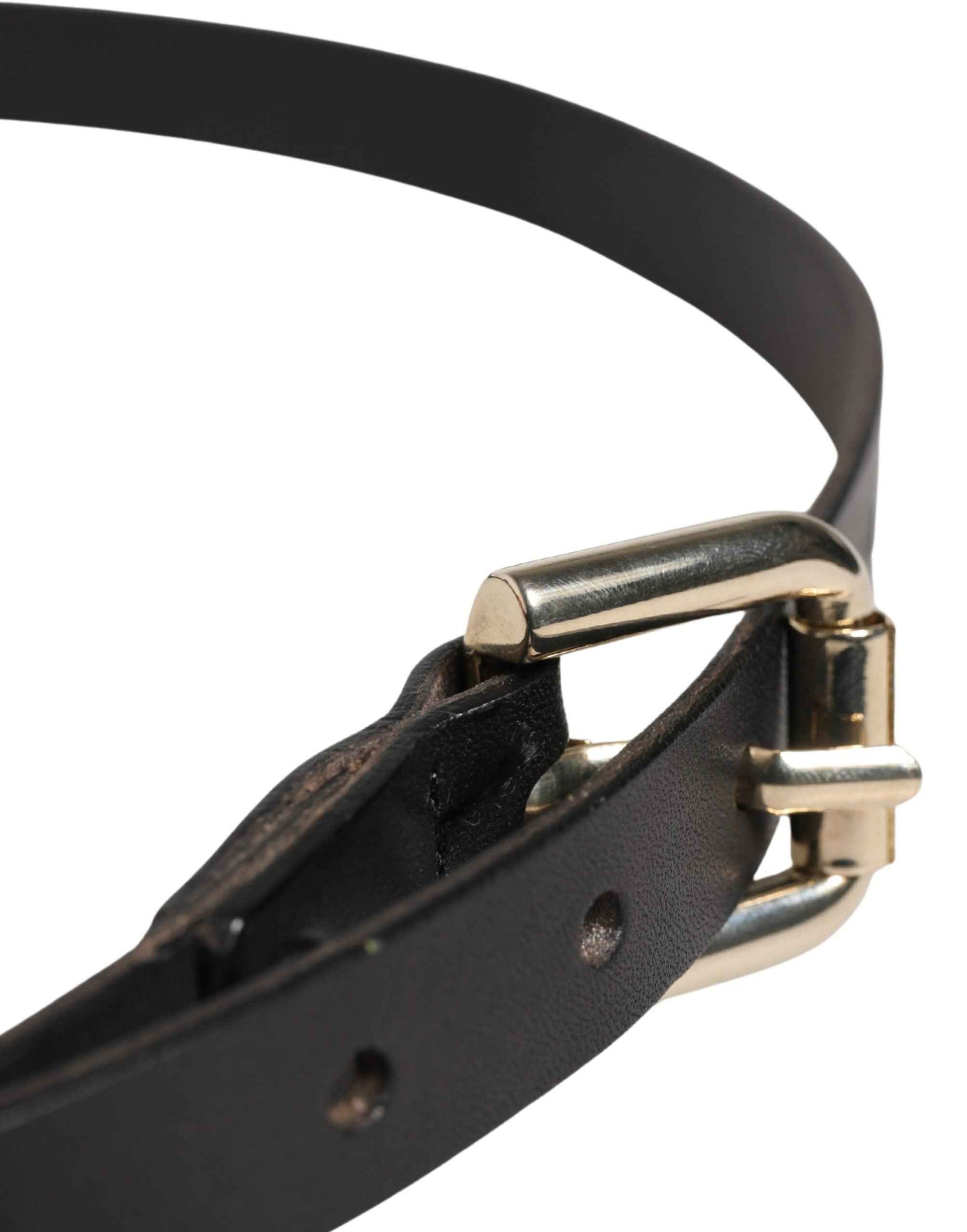 GF Ferre Black Leather Slim Gold Tone Buckle Waist Men Belt