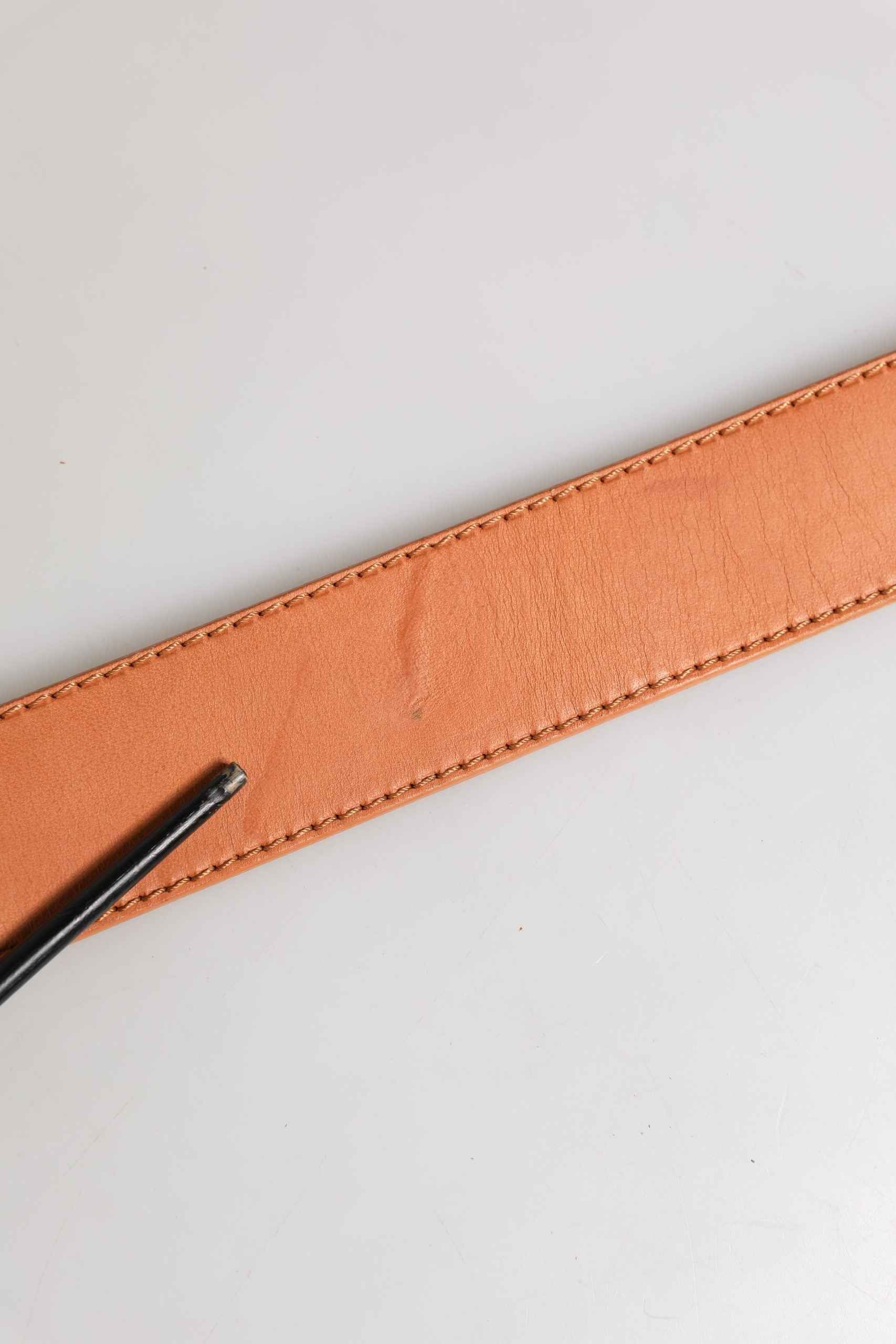 GF Ferre Orange Leather Hexagon Metal Buckle Waist Women Belt