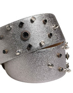 Dolce & Gabbana Silver Leather Crystal Metal Buckle Belt