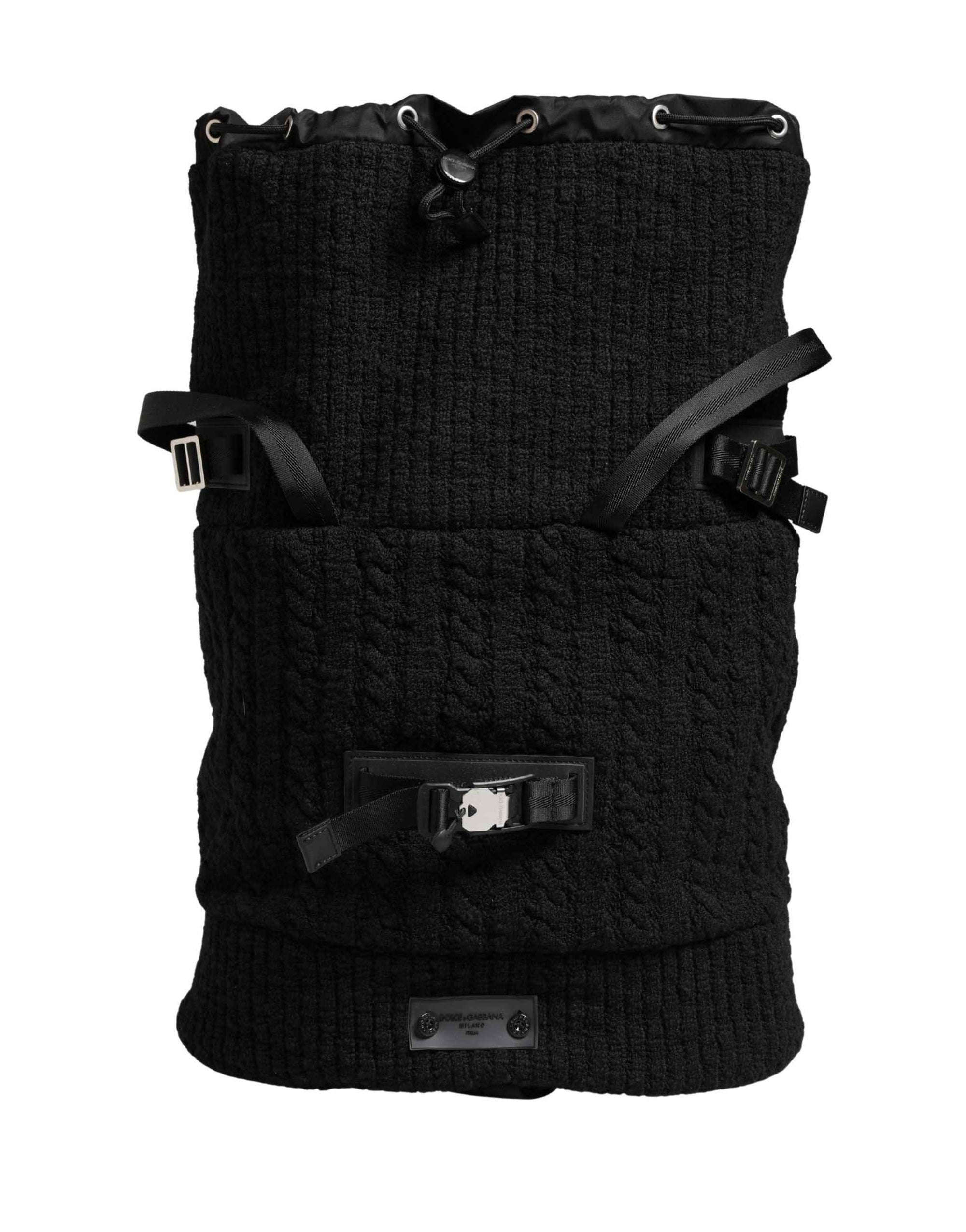 Dolce & Gabbana Black Tricot Wool Blend Duffel Backpack Travel Borse Bag
