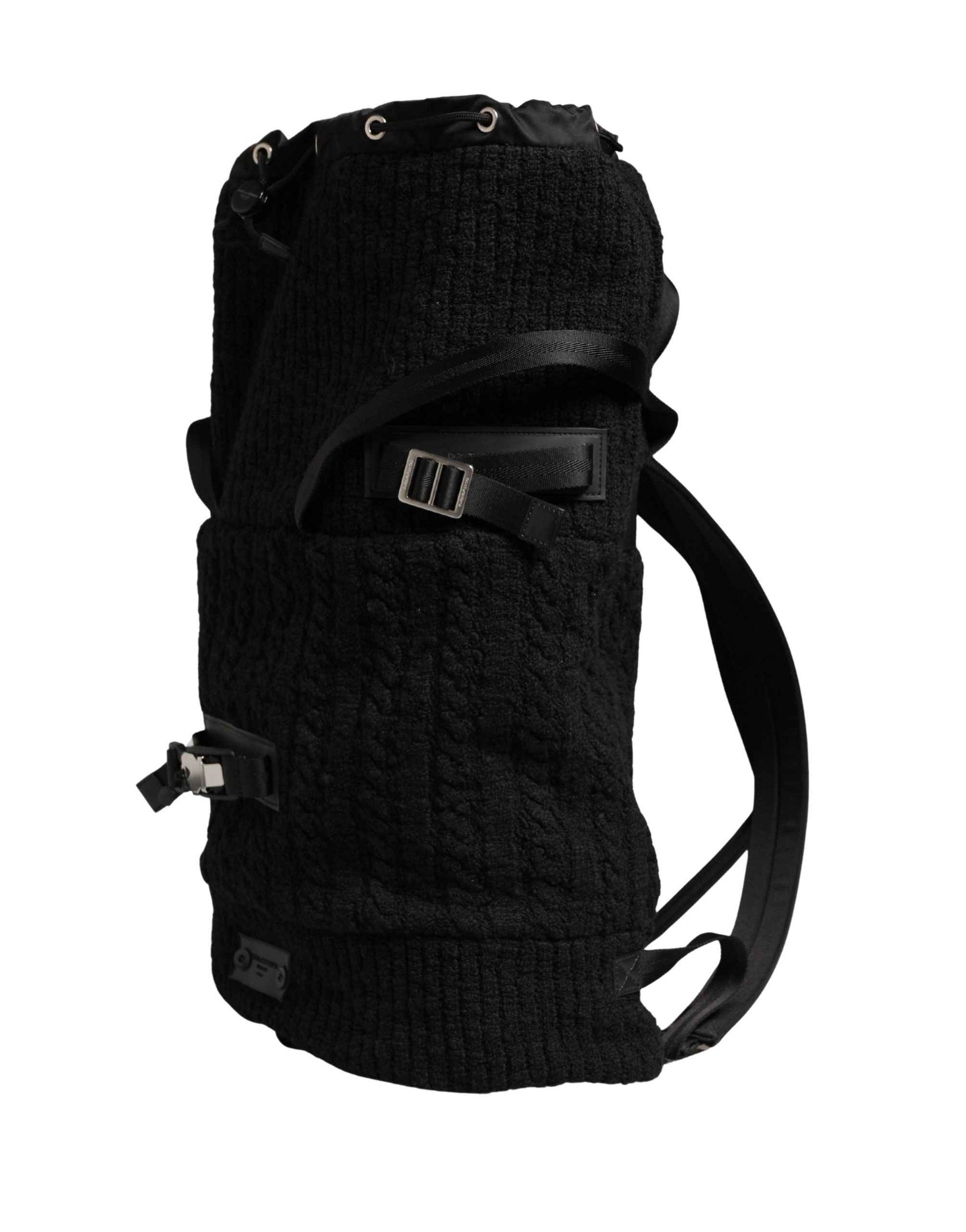Dolce & Gabbana Black Tricot Wool Blend Duffel Backpack Travel Borse Bag