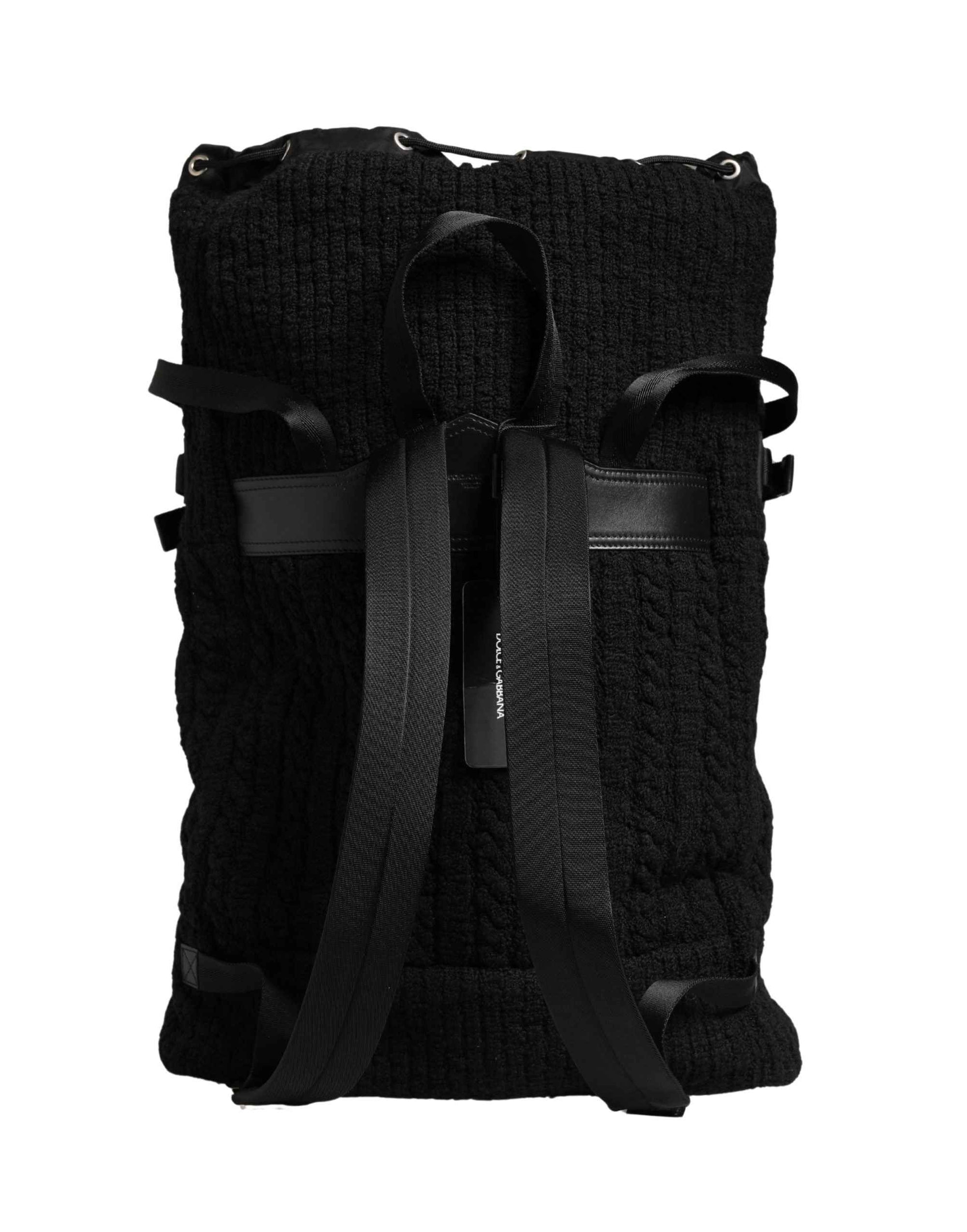 Dolce & Gabbana Black Tricot Wool Blend Duffel Backpack Travel Borse Bag