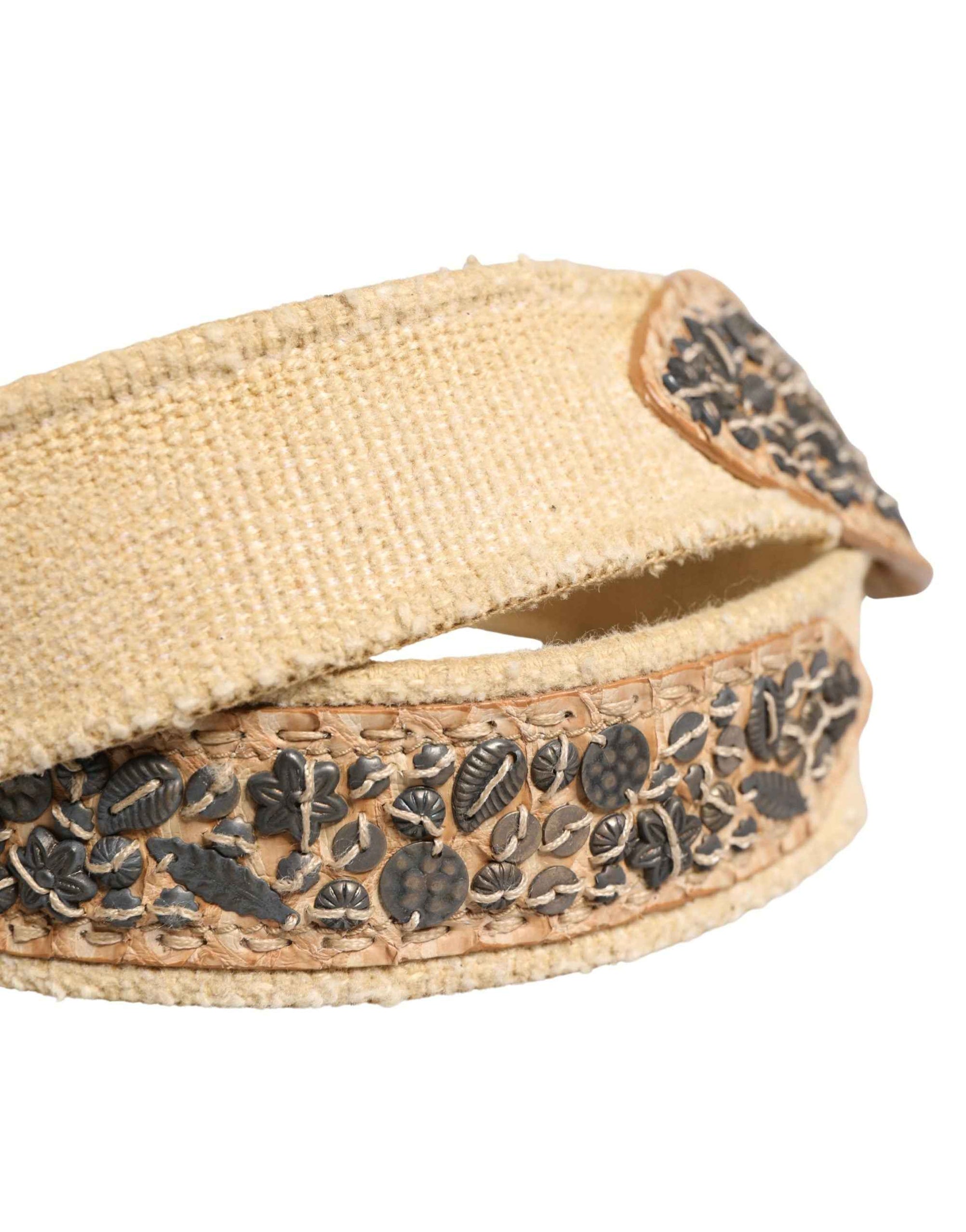 Ermanno Scervino Beige Canvas Embellished Metal Buckle Belt