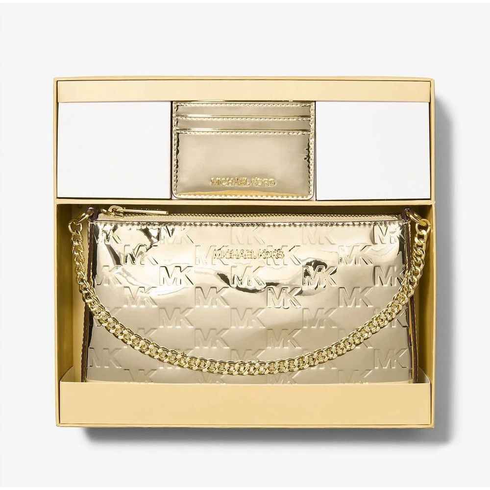Michael Kors Gold Canvas Clutch Bag