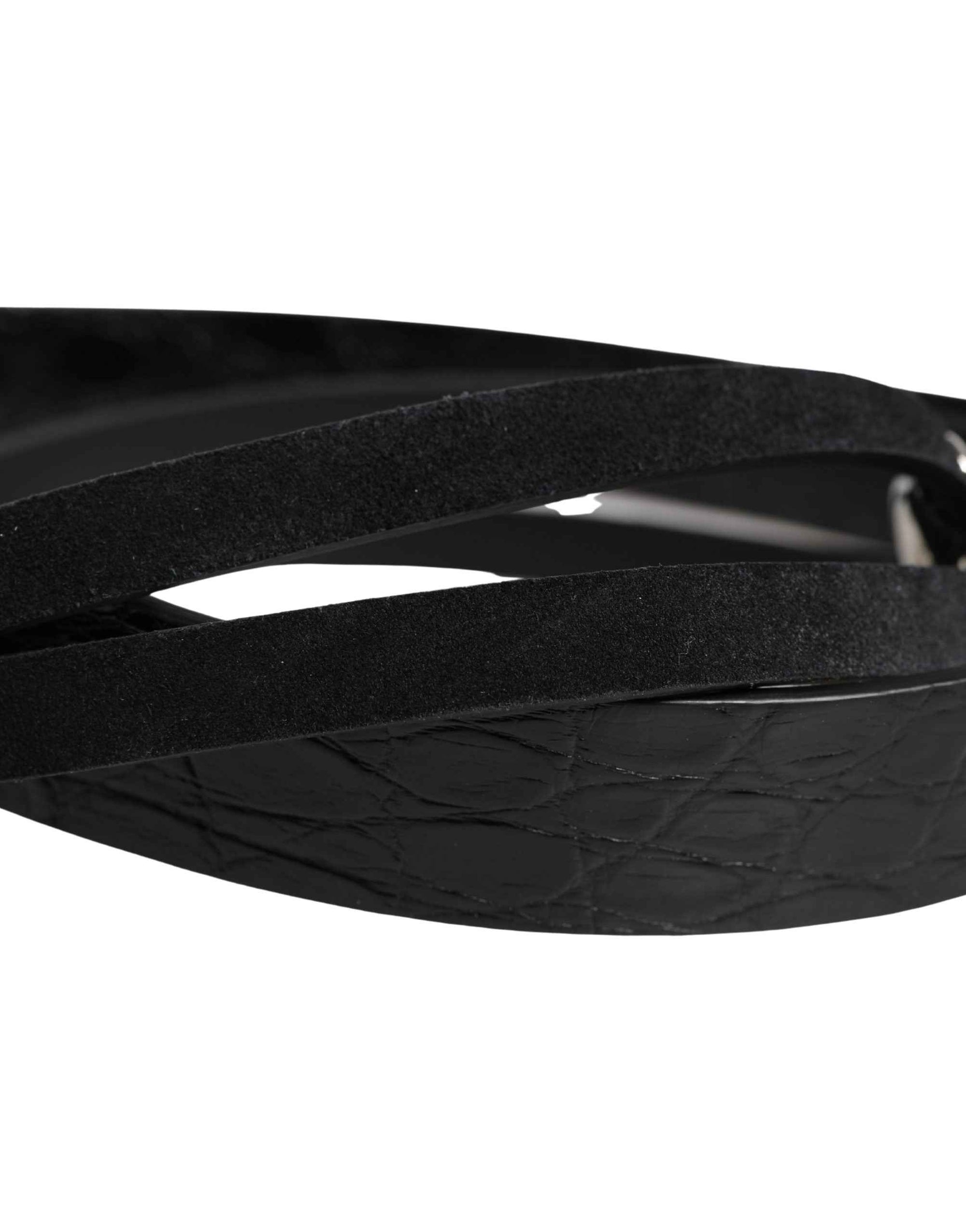 Dolce & Gabbana Black Exotic Leather Silver Metal Buckle Belt