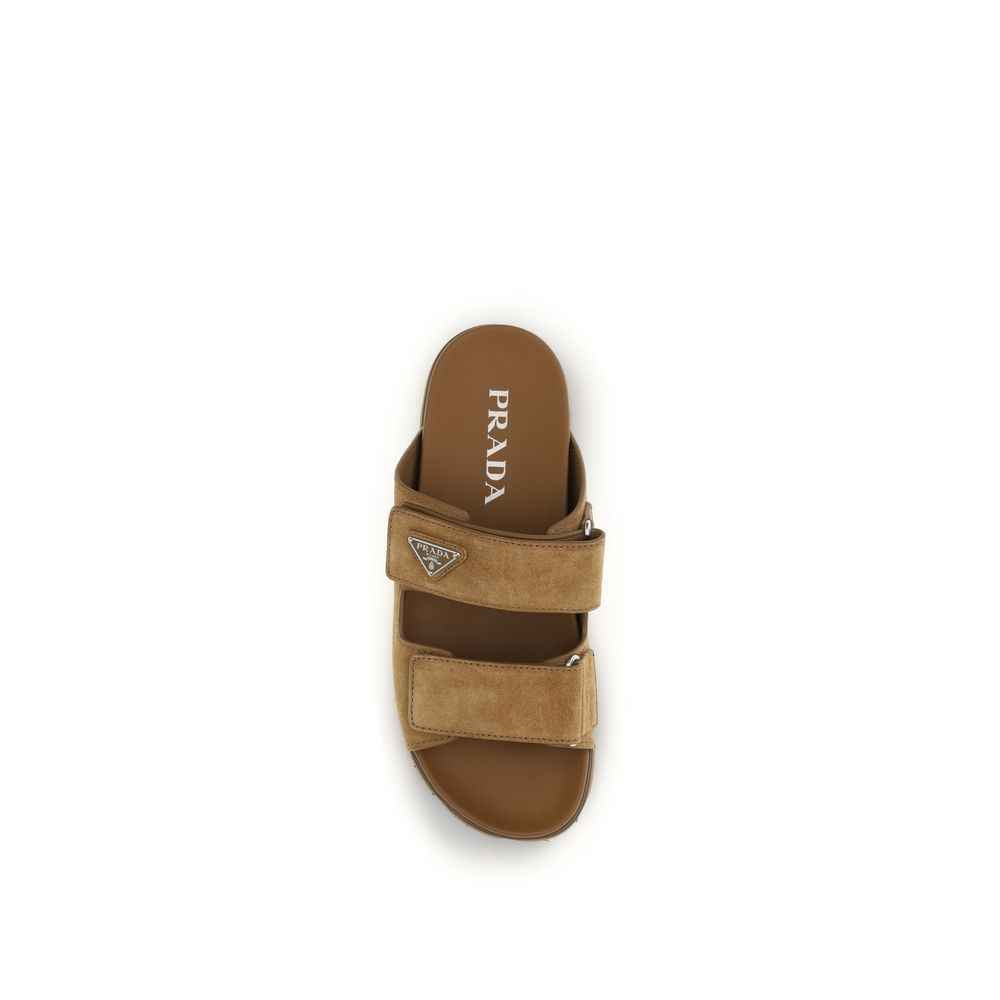 Prada Brown Calf Leather Bos Taurus Strap-On Sandals
