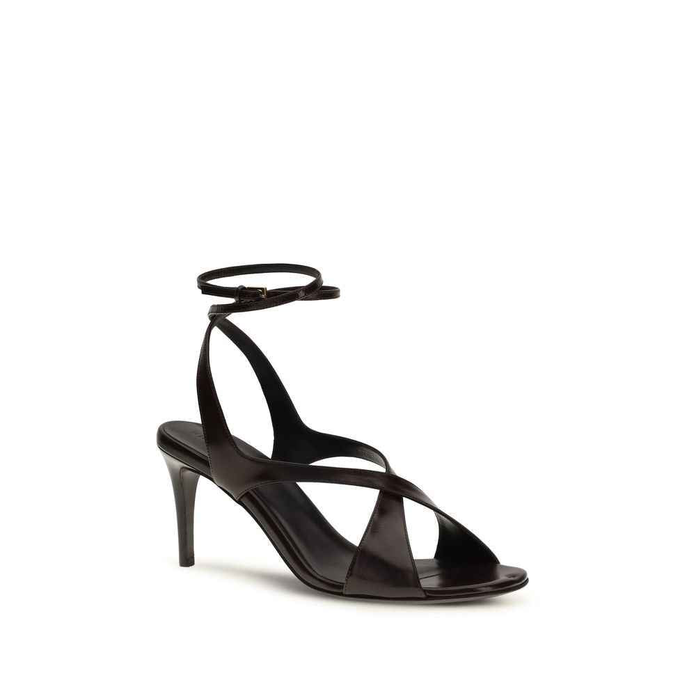 Khaite Black Calf Leather Bos Taurus Strap-On Sandals