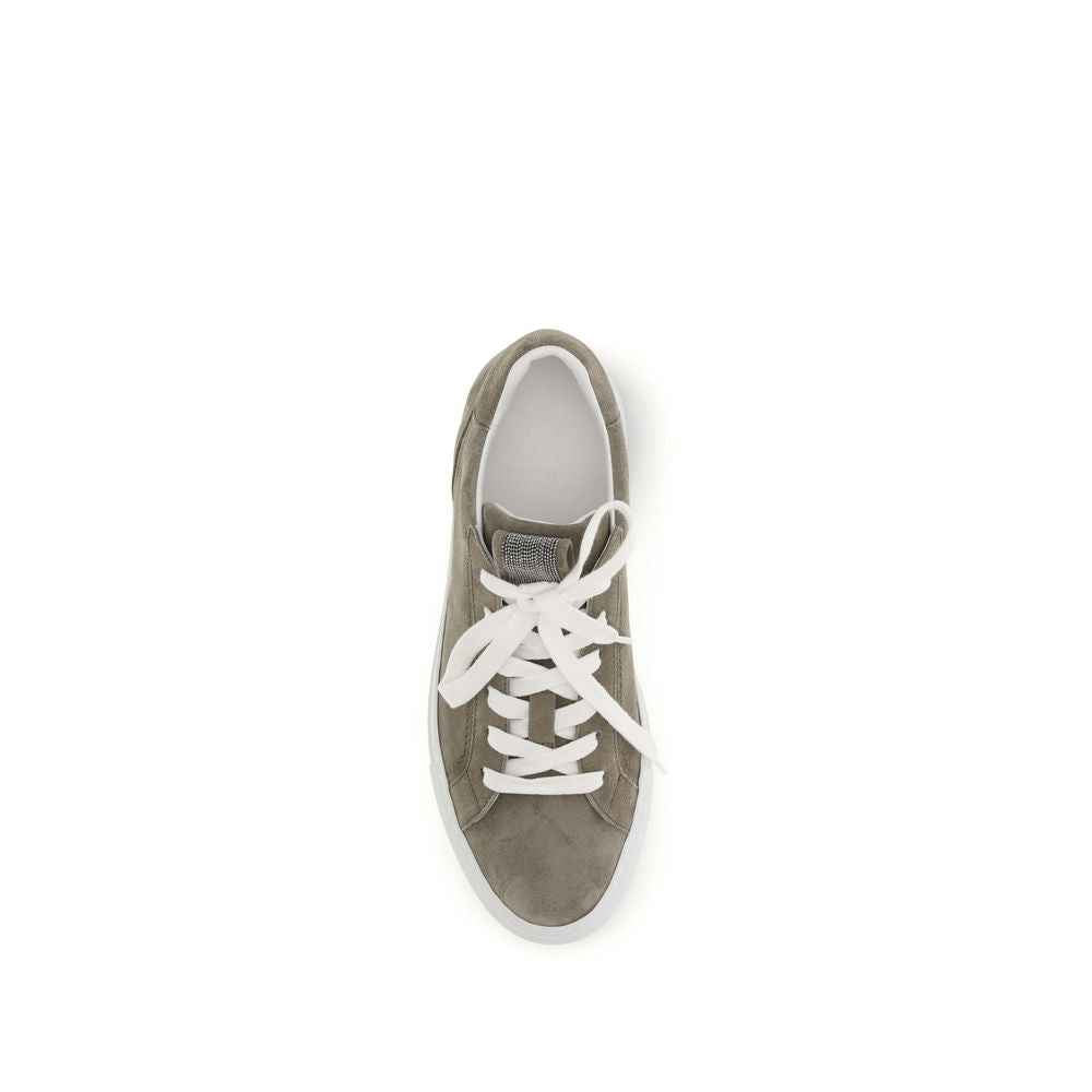 Brunello Cucinelli Gray Calf Leather Bos Taurus Sneakers