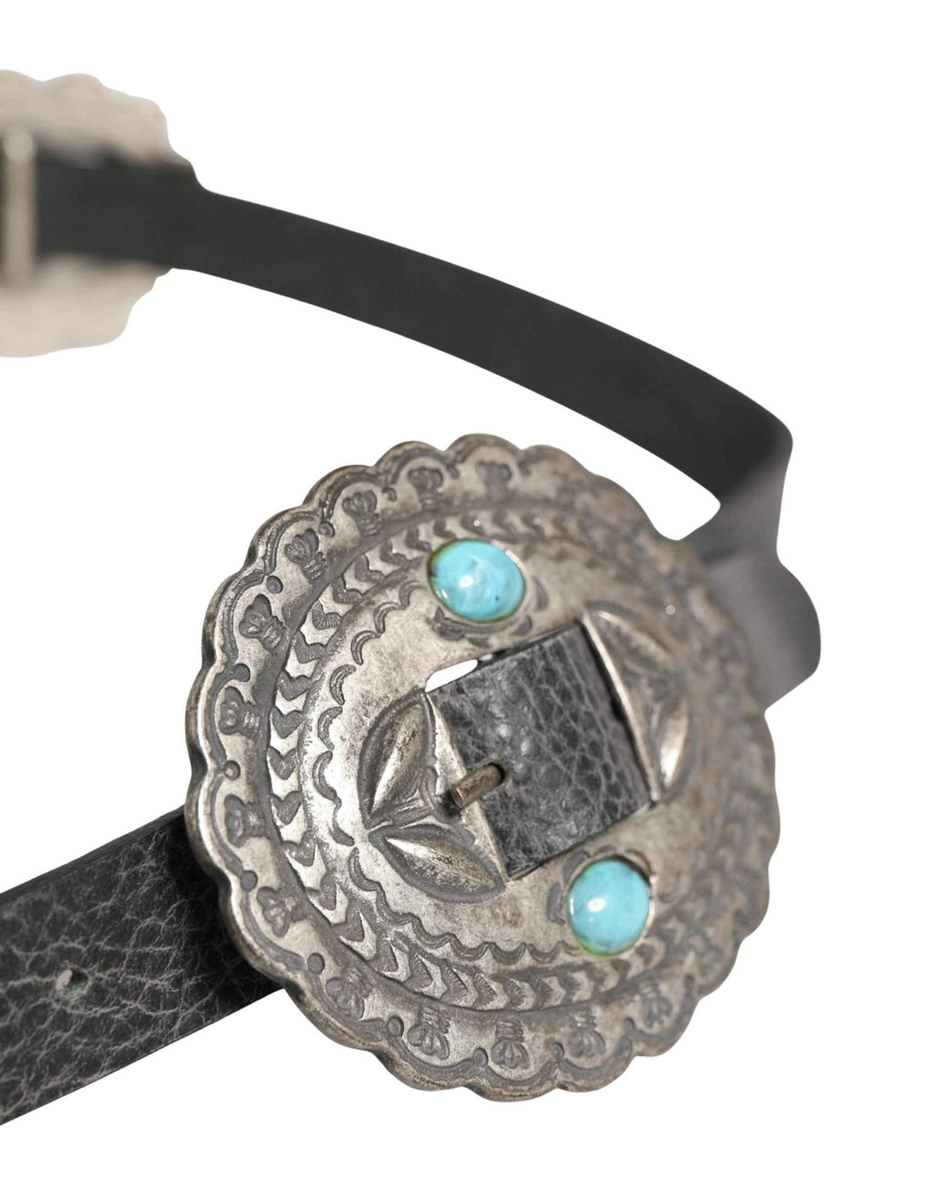 Cavalli Class Black Turquoise Leather Embellished Oval Buckle Belt