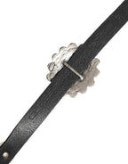 Cavalli Class Black Turquoise Leather Embellished Oval Buckle Belt