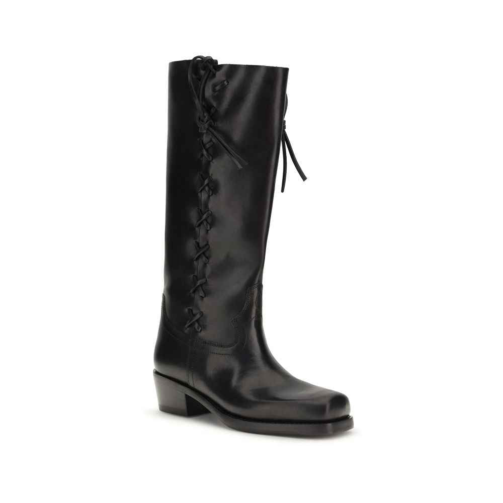 Paris Texas Black Calf Leather Bos Taurus Lace-Up Boots