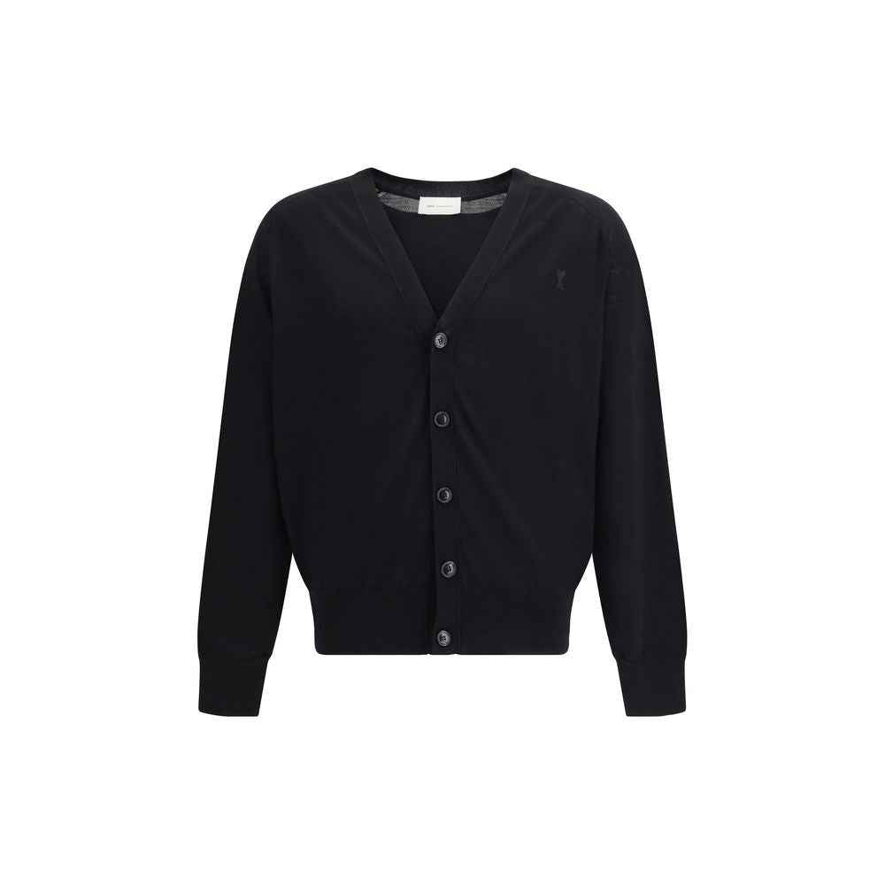 Ami Paris Black Merino Wool Cardigan
