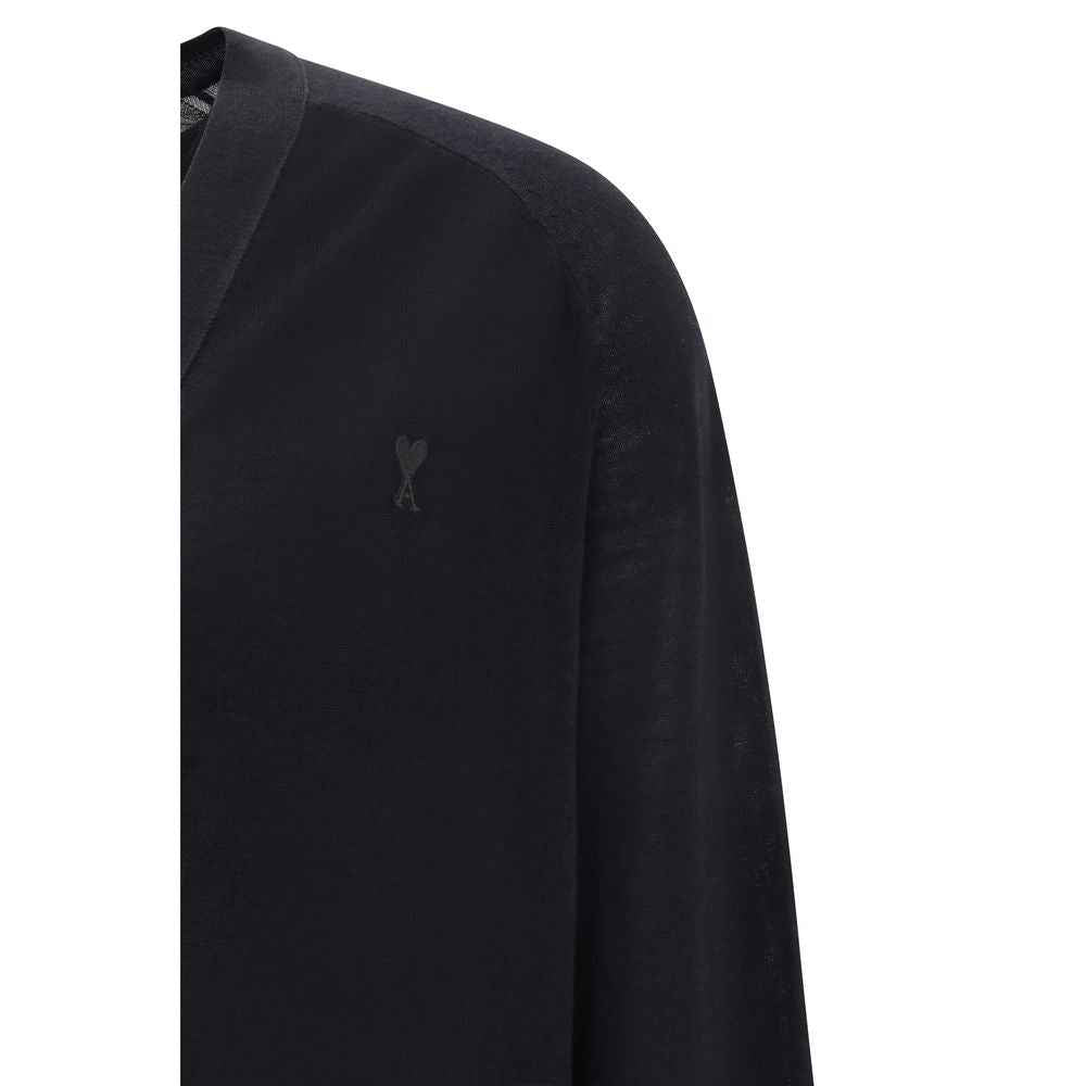 Ami Paris Black Merino Wool Cardigan