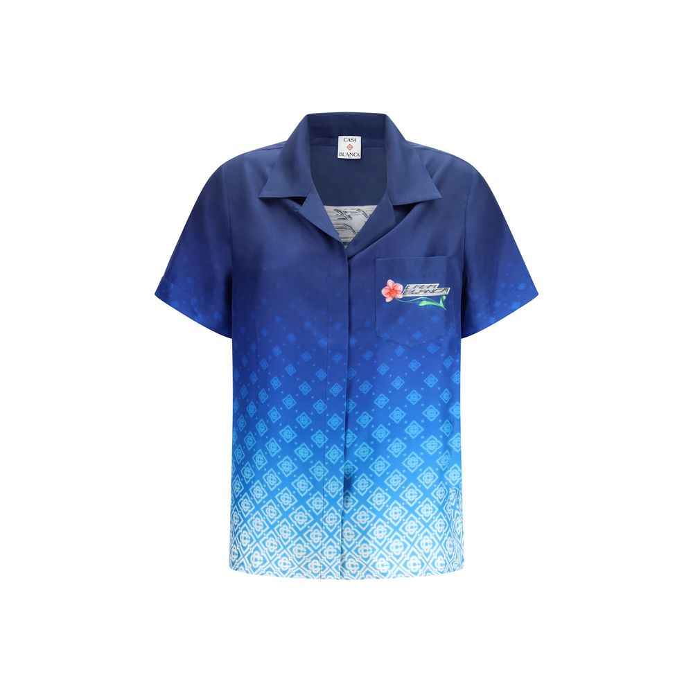 Casablanca Blue Silk Polo Shirt