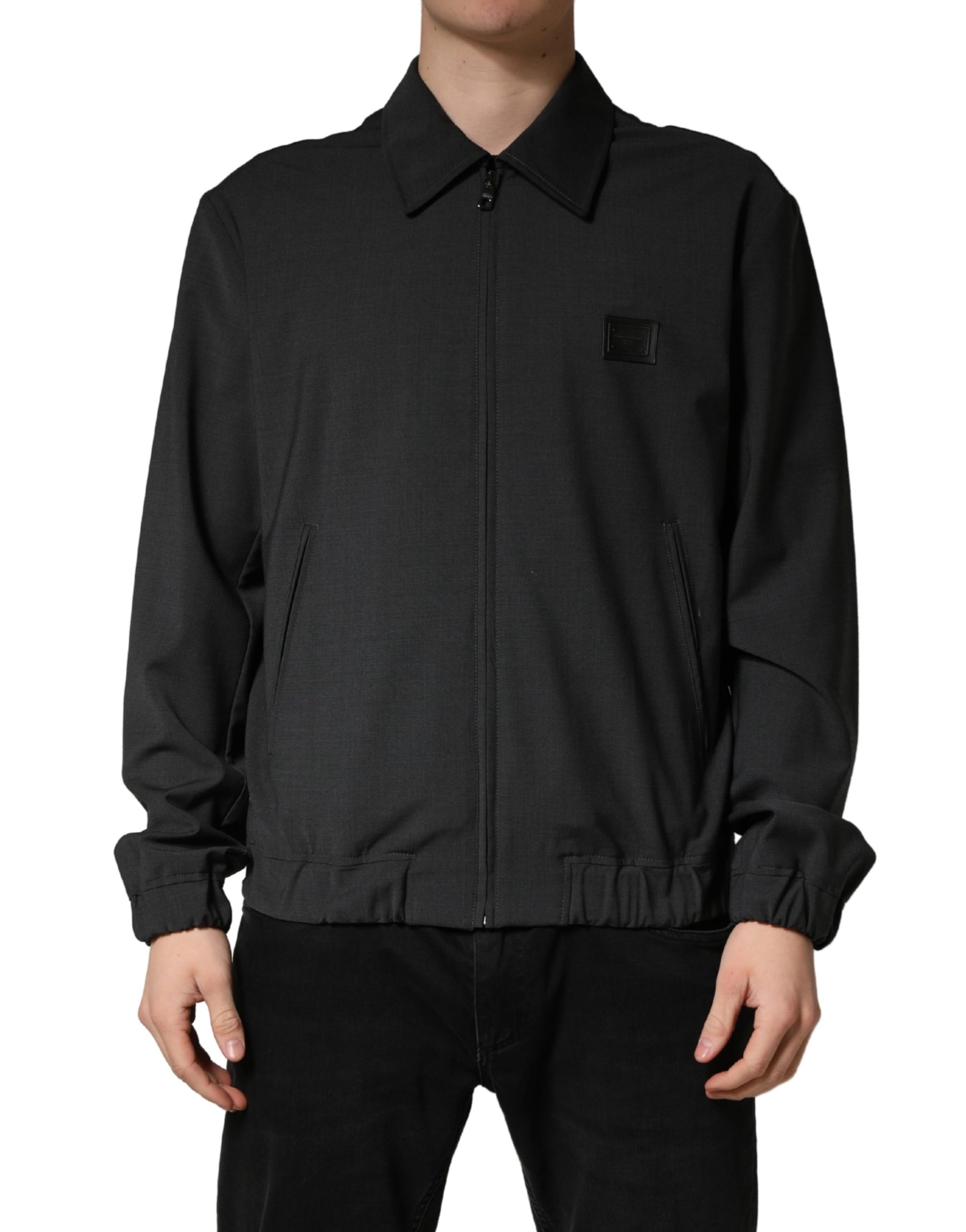 Dolce & Gabbana Black Wool Logo Full Zip Men Bomber Jacket