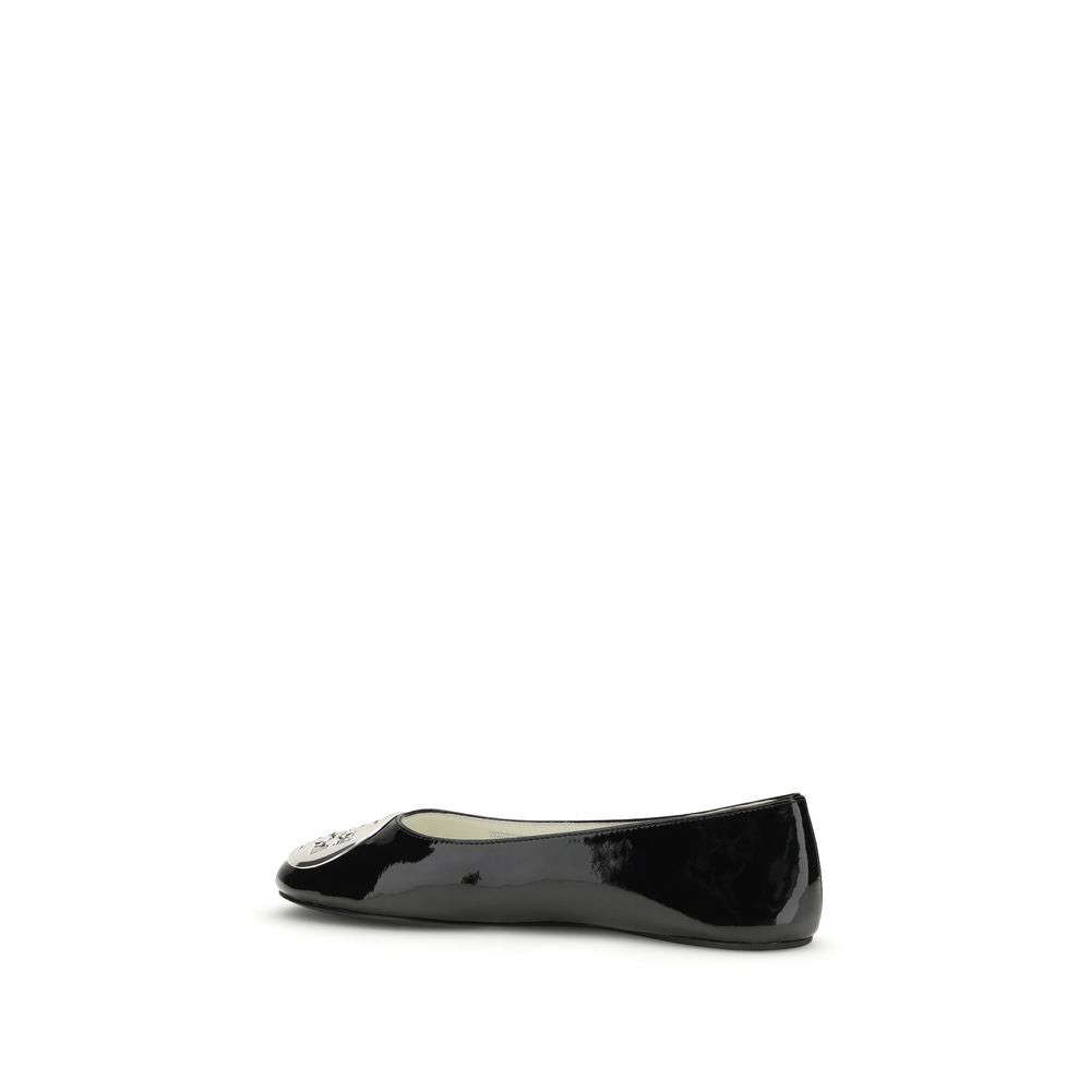 Tory Burch Black Calf Leather Bos Taurus Ballet Flats