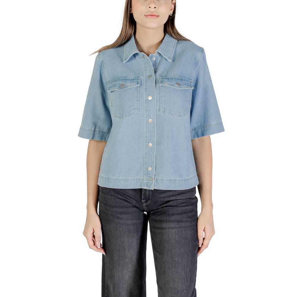 Only Light Blue Cotton Shortsleeve Shirt
