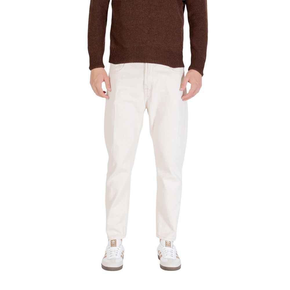 Gianni Lupo Cream Cotton Relaxed Fit Jeans