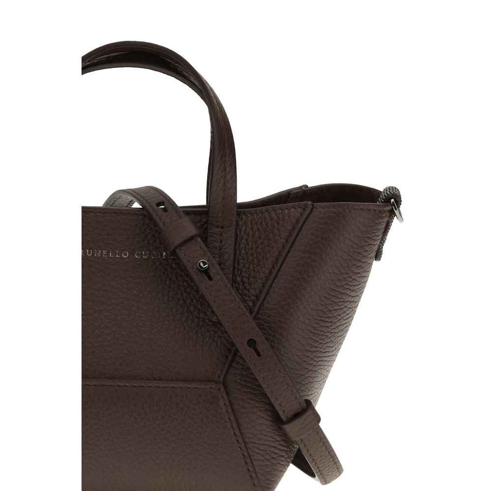 Brunello Cucinelli Bordeaux Calf Leather Bos Taurus Shoulder Bag