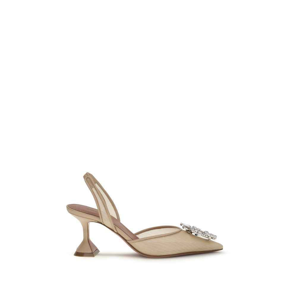 Amina Muaddi Beige Polyester Mid Heel Pumps