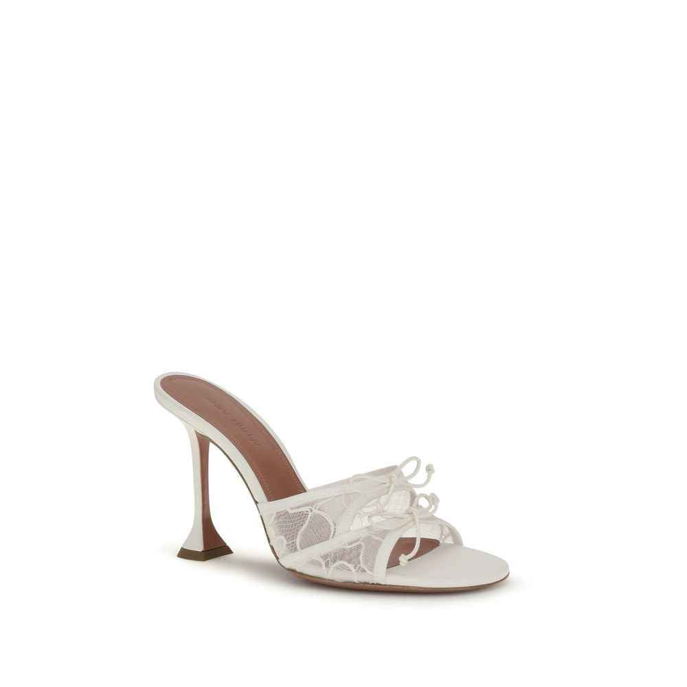 Amina Muaddi White Fabric Platform Sandals