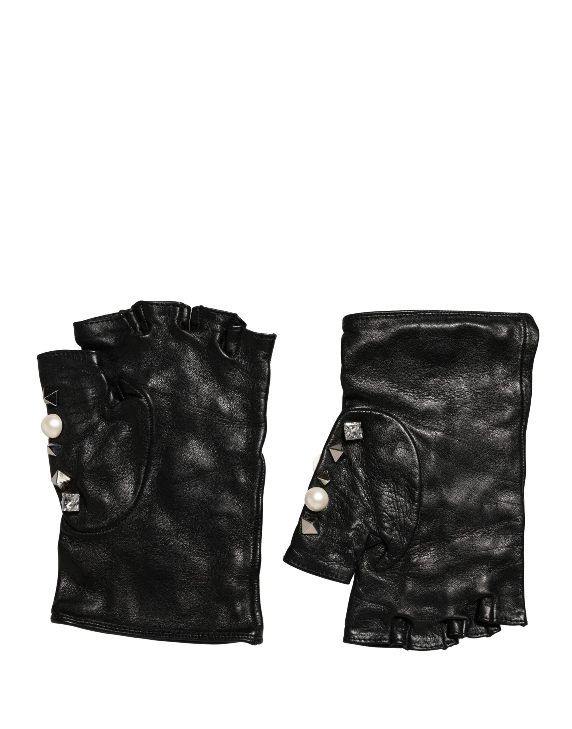 Dolce & Gabbana Black Pearl Embellished Wrist Length Gloves