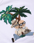 Dolce & Gabbana White Palm Embroidered Men Crew Neck T-shirt