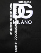 Dolce & Gabbana Black Logo Embroidered Men Crew Neck T-shirt