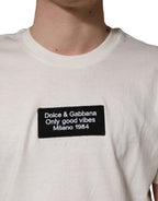 Dolce & Gabbana White Logo Patch Cotton Men Crew Neck  T-shirt