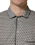 Dolce & Gabbana Black White Geometric Pattern Collared Shirt