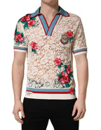 Dolce & Gabbana Beige Floral Tennis Club Lace Polo T-shirt