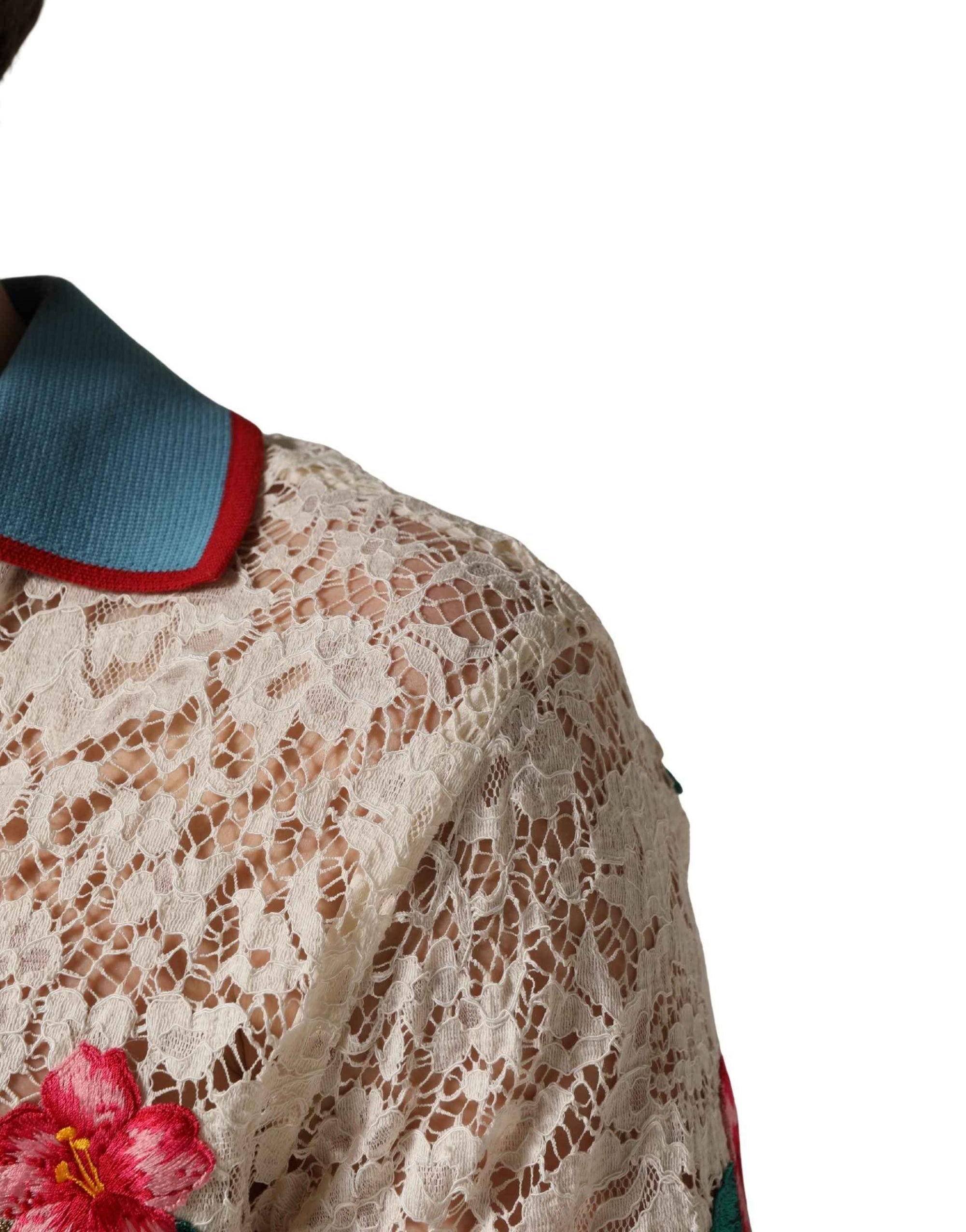 Dolce & Gabbana Beige Floral Tennis Club Lace Polo T-shirt