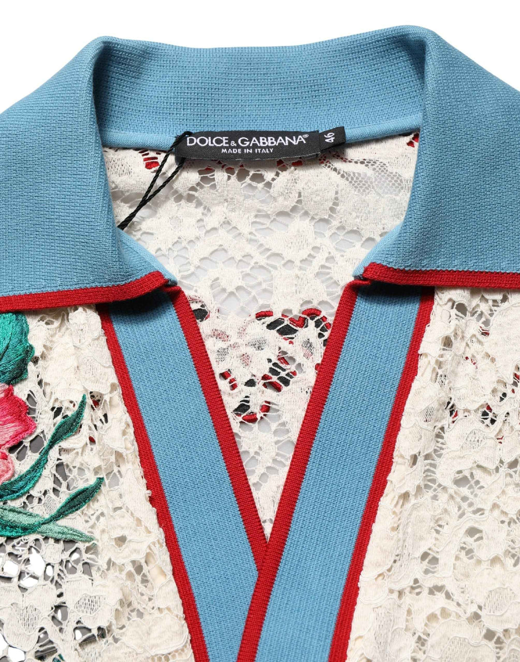 Dolce & Gabbana Beige Floral Tennis Club Lace Polo T-shirt