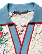 Dolce & Gabbana Beige Floral Tennis Club Lace Polo T-shirt