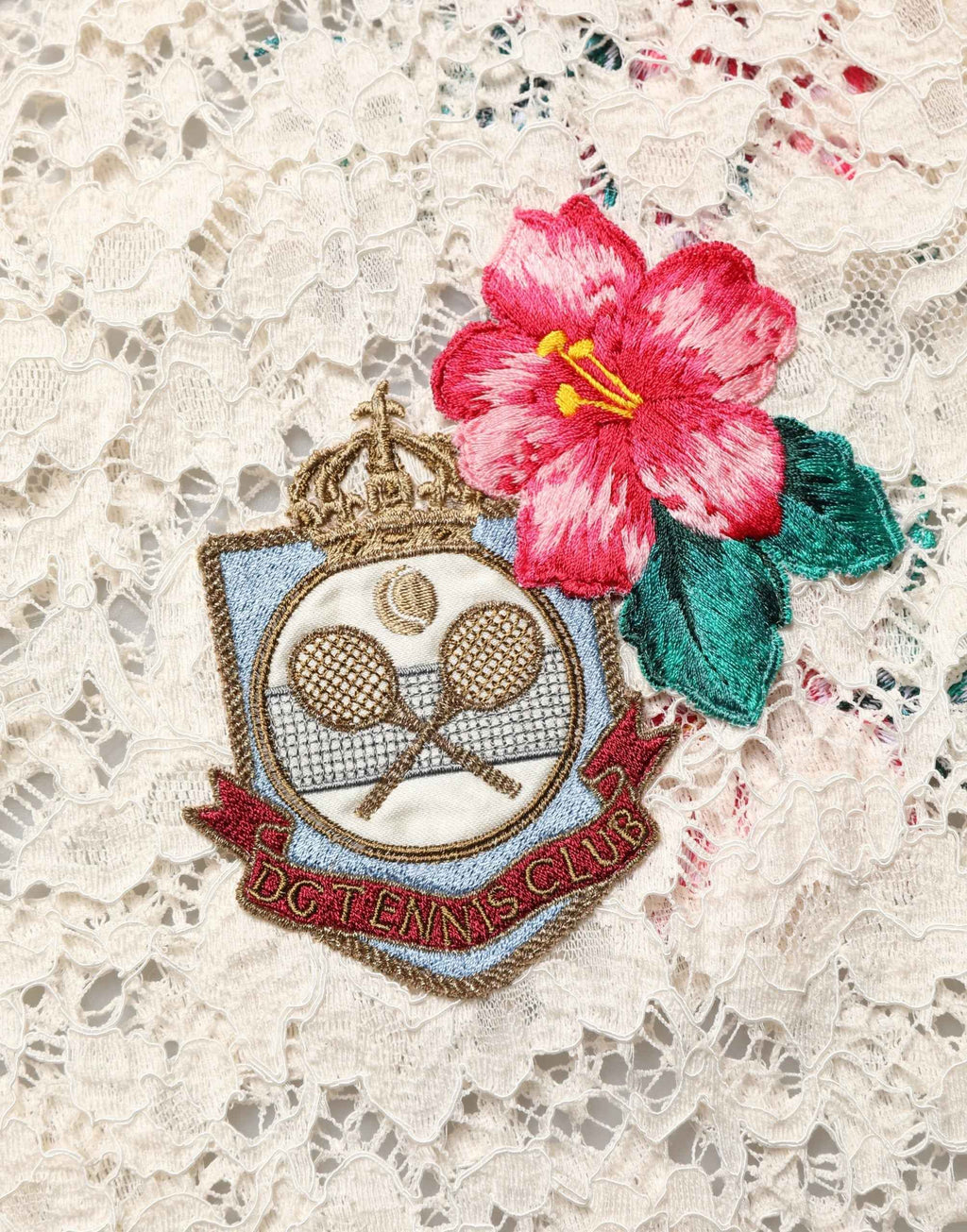 Dolce & Gabbana Beige Floral Tennis Club Lace Polo T-shirt