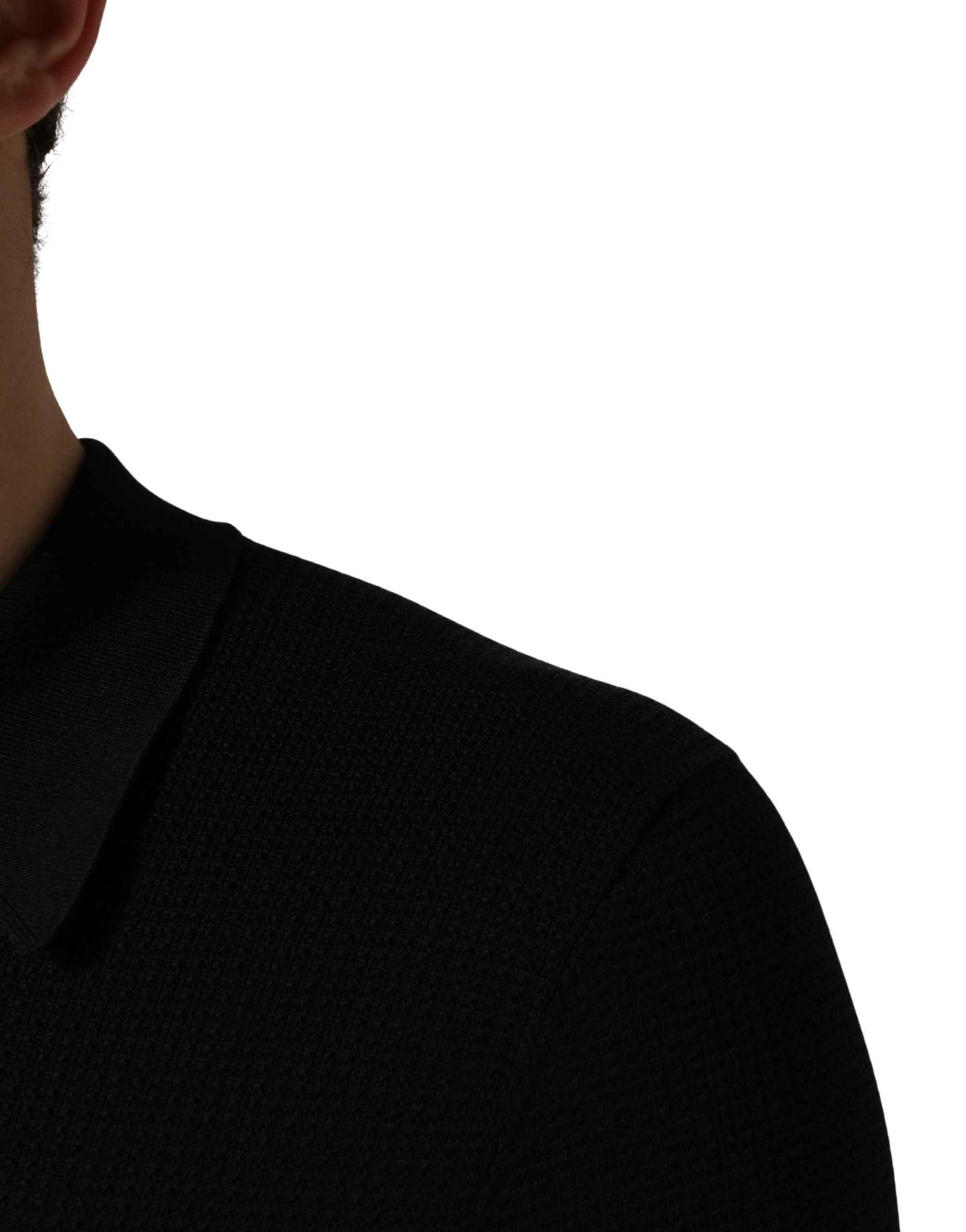 Dolce & Gabbana Black Heraldic Crest Patch Silk Polo T-shirt