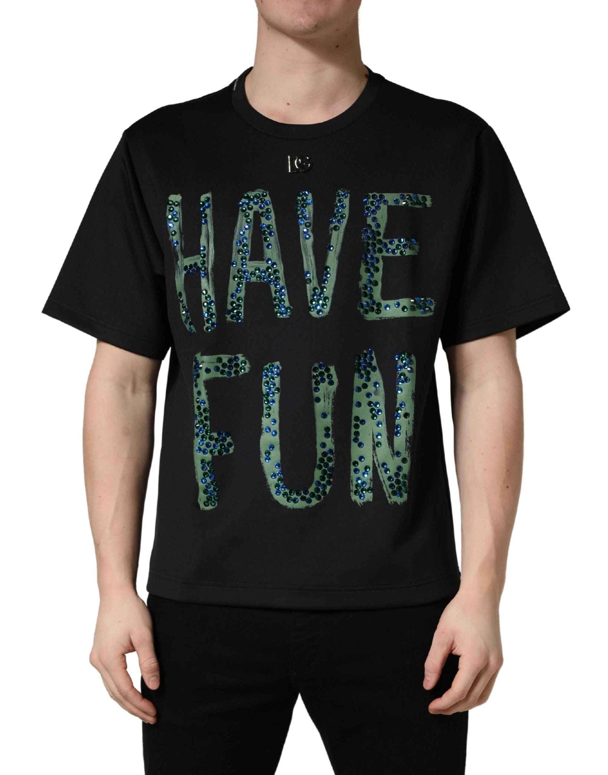 Dolce & Gabbana Black Have Fun Embellished Crew Neck T-shirt