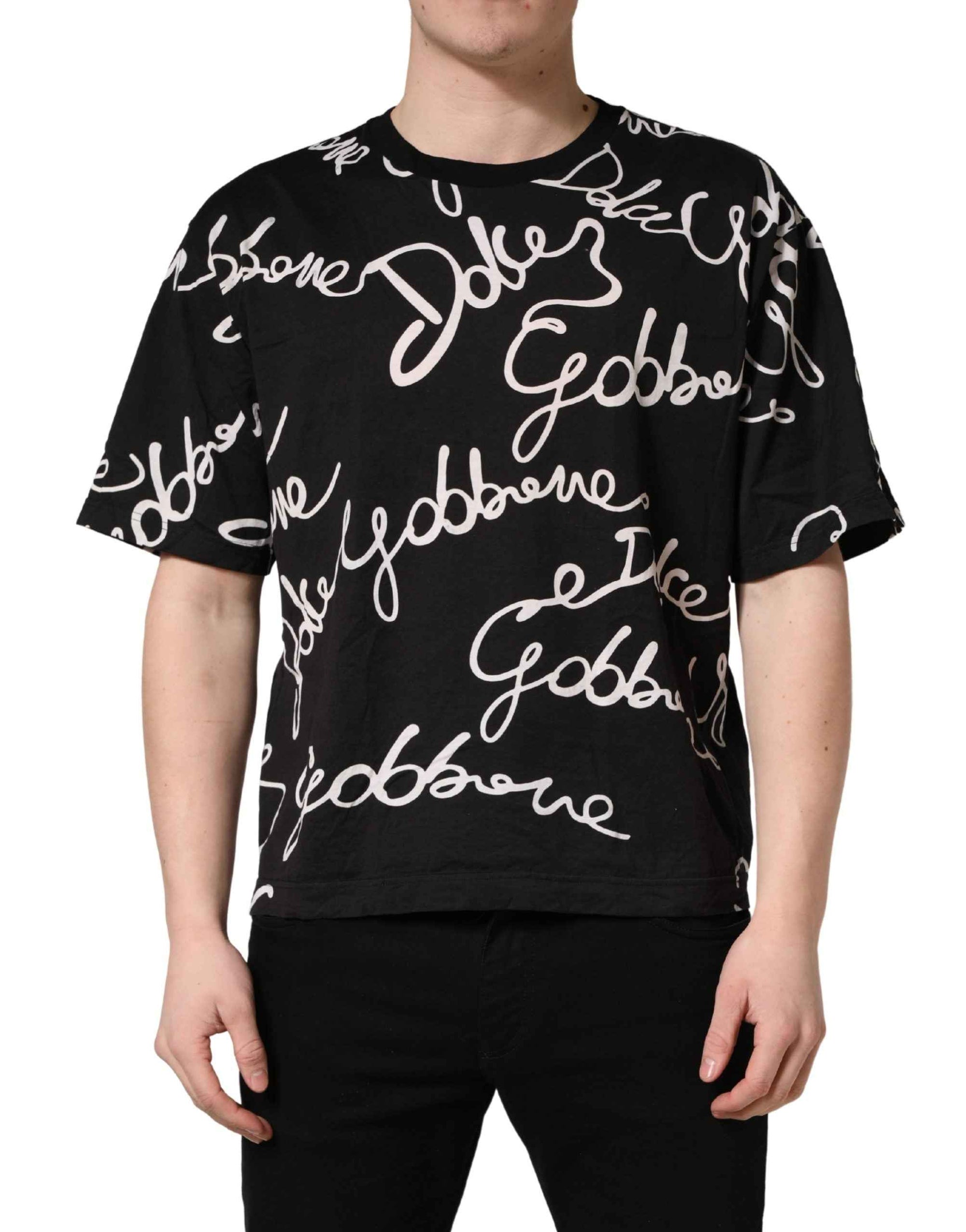Dolce & Gabbana Black Script Logo Print Men Crew Neck T-shirt