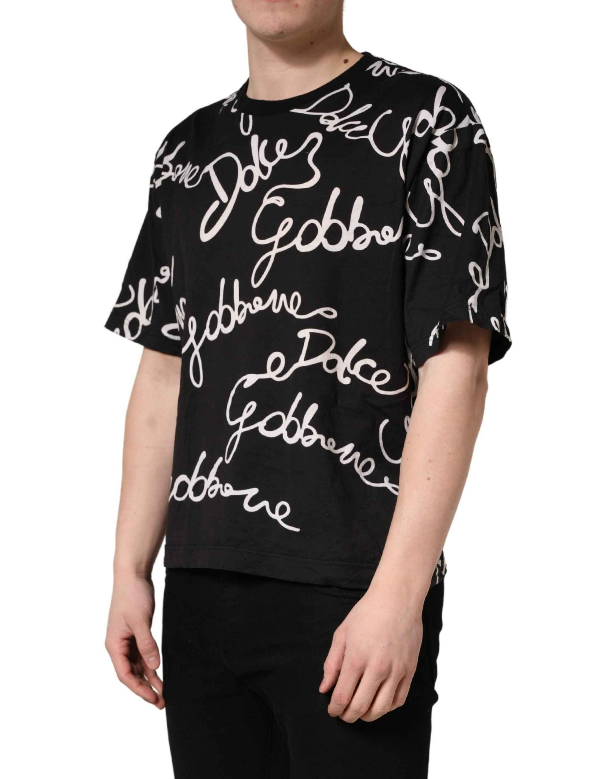 Dolce & Gabbana Black Script Logo Print Men Crew Neck T-shirt