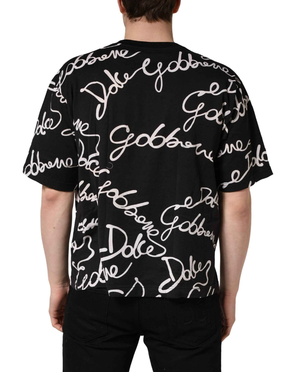 Dolce & Gabbana Black Script Logo Print Men Crew Neck T-shirt