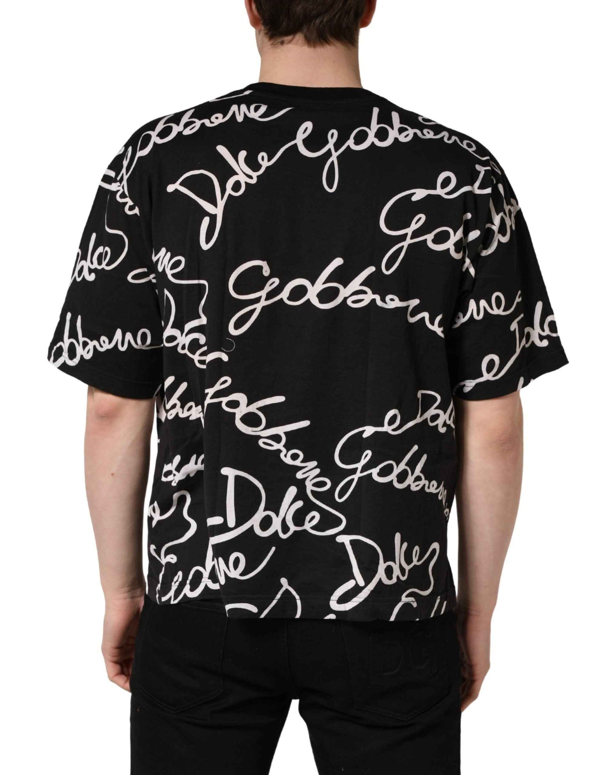 Dolce & Gabbana Black Script Logo Print Men Crew Neck T-shirt