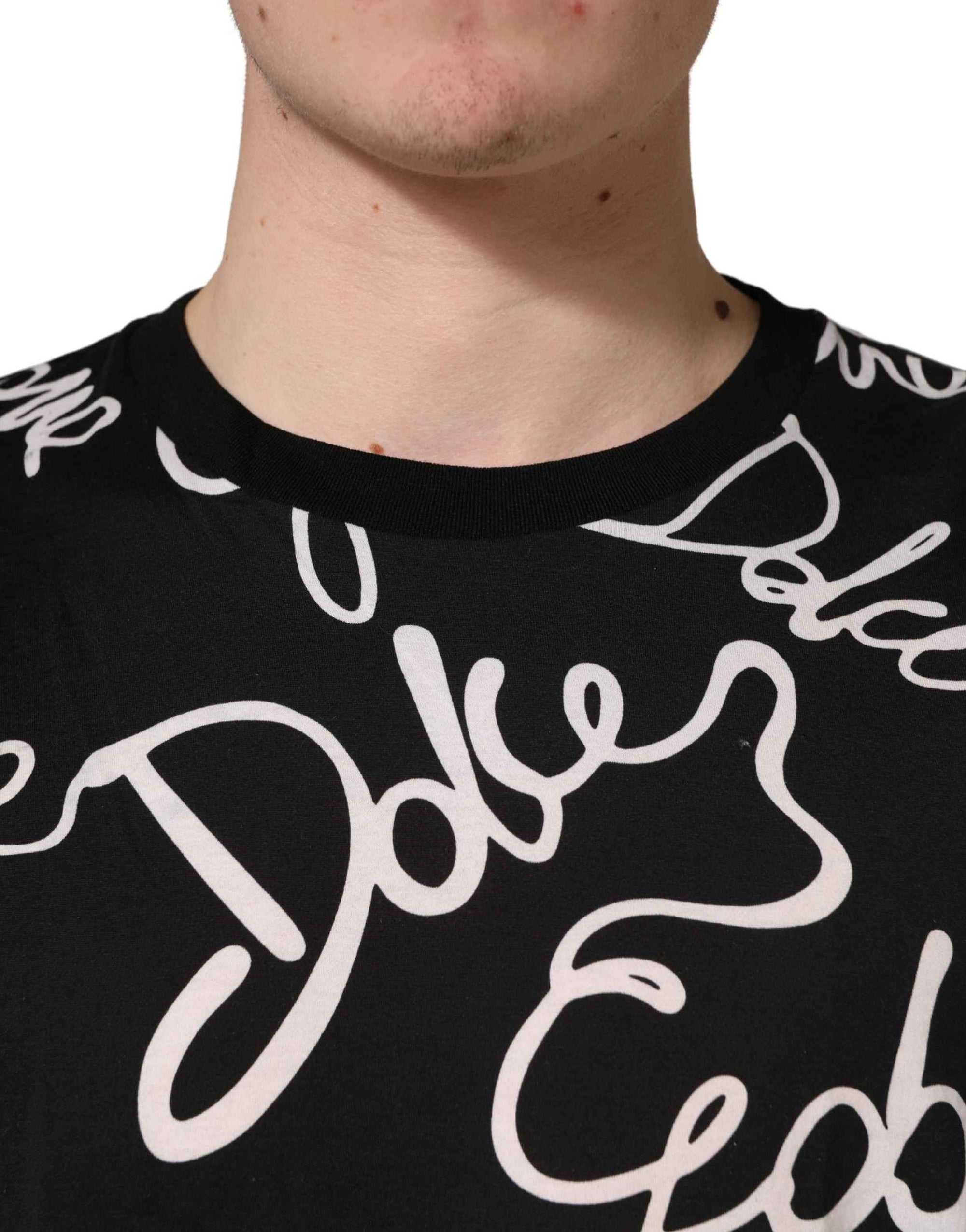 Dolce & Gabbana Black Script Logo Print Men Crew Neck T-shirt